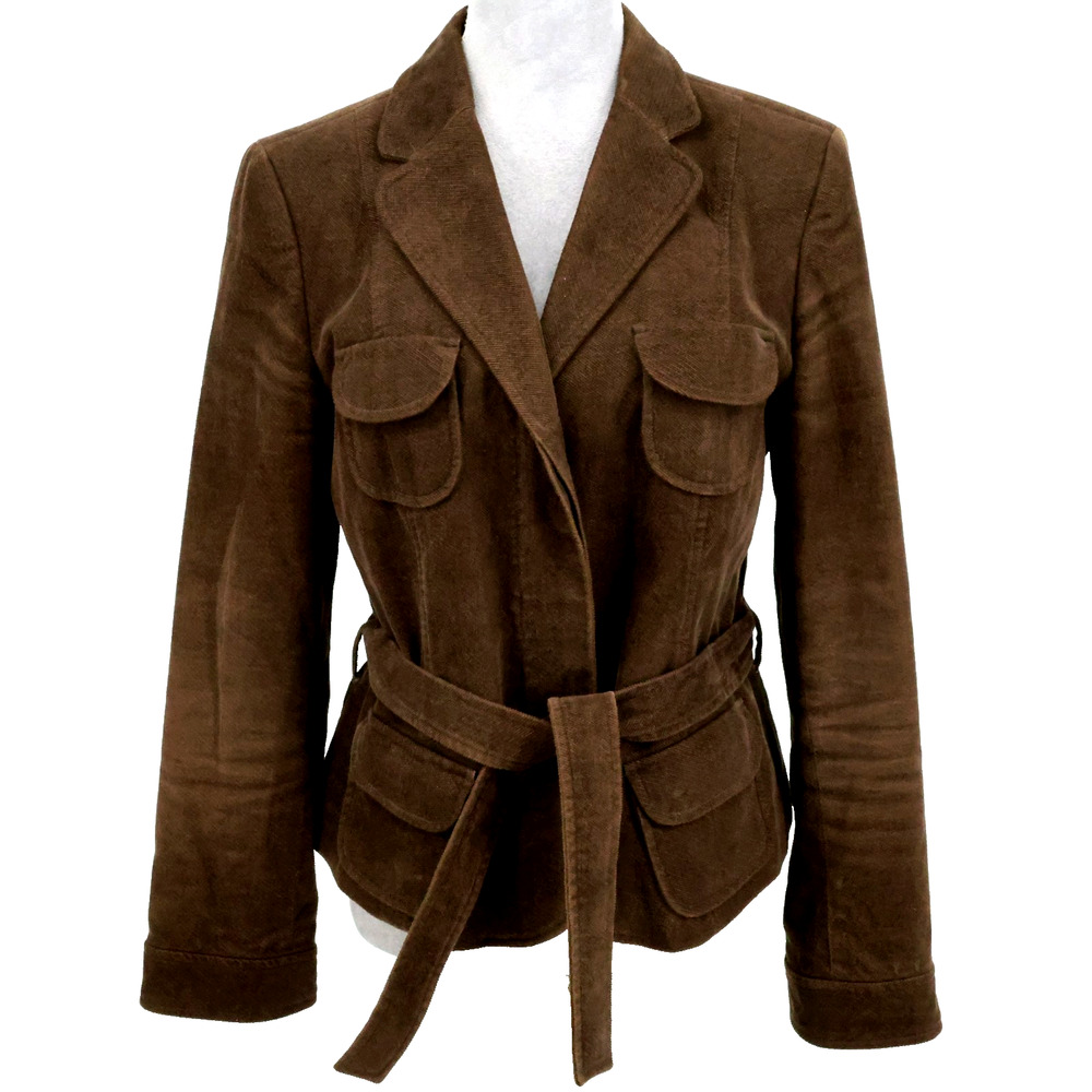 Zara Basic Jacket Womens Large Brown Corduroy Lined Belt Pockets Preppy Academia - Picture 1 of 14